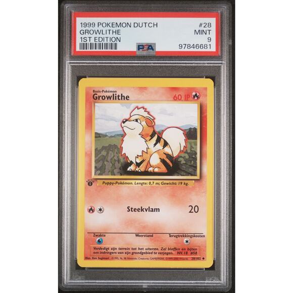 Pokemon Other - PSA 9 MINT Growlithe 1st Edition 28/102 Pokemon Dutch Base Set (CGC/BGS) Pop 4